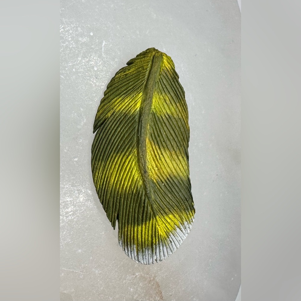 Adorable feather pin, signed 1987 wood and painted